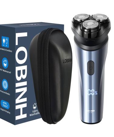 Electric Razor for Men with Travel Organizer LOBINH 100% Washable Rechargeable Men's Rotary Shavers Cordless Wet & Dry Shaver with Pop-up Trimmer 1 Hour Fast Charging 4D Floating Head