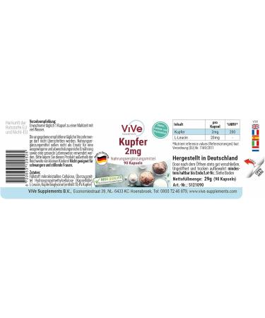 Copper 2 mg - 90 Vegan Capsules | Copper Bisglycinate - Essential Trace Element | Quality from Germany - ViVe Supplements - Buy Online on GoSupps.com