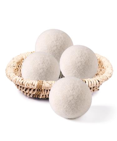 Wool Dryer Balls Organic 4 Pack XL,Laundry Dryer Balls,100% New Zealand Wool Natural Fabric Softener,Reusable 1000 Loads,Shorten Drying Time & Reduces Wrinkles,Baby Safe(4 Pack) 4 PACK XL White