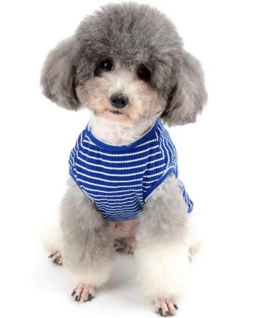 Zunea Striped Dog Shirt for Small Dogs & Cats - Soft Cotton Summer Tank Top - Blue - Size L (1 Pack) - Buy Online on GoSupps.com