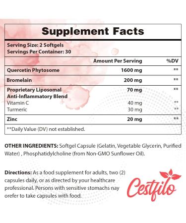 Liposomal Quercetin Phytosome 1600mg Softgels with Bromelain & Vitamin C - Immunity Booster for Respiratory Health - 60 Softgels - Buy Online on GoSupps.com