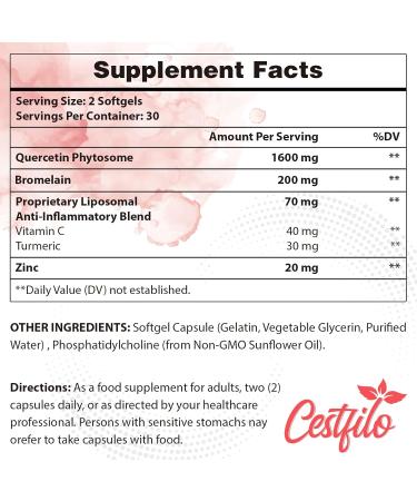 Liposomal Quercetin Phytosome 1600 mg Capsules with Bromelain & Vitamin C | Antioxidant Supplement (60 Count Pack of 4) - Buy Online Fast International Shipping! - Buy Online on GoSupps.com