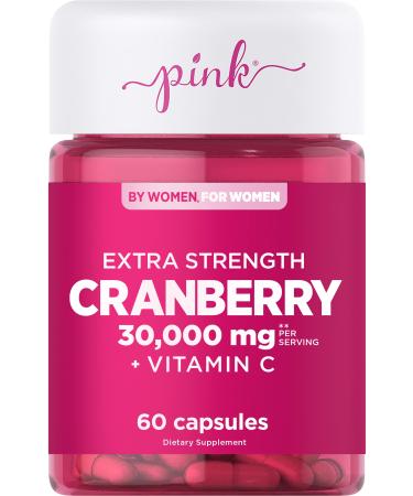PINK Cranberry Pills for Women | 60 Veggie Capsules | Plus Vitamin C | Vegan, Non-GMO & Gluten Free Extract Supplement