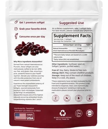 Nitidissima Belano Astaxanthin 12mg Organic Astaxanthin Antioxidant Supplements for Tanning Skin Eye Joint Health 120 Softgels - Buy Online on GoSupps.com