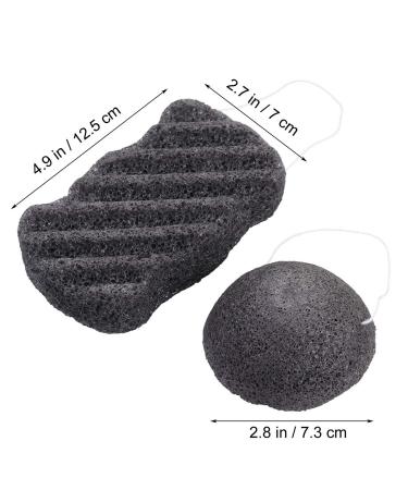 Lurrose 2Pcs Konjac Sponge Set - Activated Bamboo Charcoal Body Facial Sponge for Deep Cleansing Bath - Men Women - Buy Online on GoSupps.com