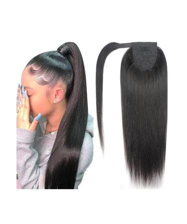 Human Hair Ponytail Hair Piece Wrap Around Ponytail Brazilian Human Hair Straight Pony Tail Hair Extensions for Black Women Clip in Remy Hair Ponytail Hairpiece Natural Color Ponytail Hairpiece for 24inches 100g