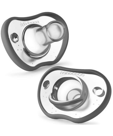 Nanobebe Baby Pacifiers 0-3 Month - Orthodontic, Curves Comfortably with Face Contour, Award Winning for Breastfeeding Babies, 100% Silicone - BPA Free. Perfect Baby Registry Gift 2pk,Grey 2 Count (Pack of 1) 0-3 Months Grey
