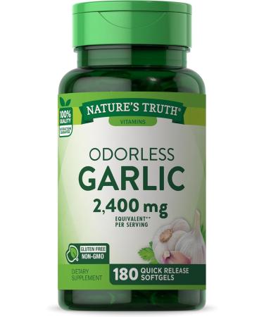 Nature's Truth Odorless Garlic Softgels | 2400mg | 180 Count | Non-GMO & Gluten Free Supplement
