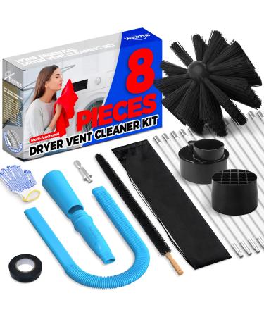 Holikme 8 Pieces Dryer Vent Cleaner Kit Dryer Cleaning Tools, Include 30 Feet Dryer Vent Brush,Omnidirectional Blue Dryer Lint Vacuum Attachment, Dryer Lint Trap Brush, Vacuum & Dryer Adapters 30feet Blue
