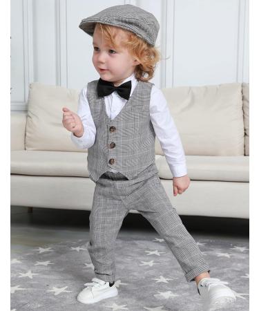 Mint Green Baby Boys 5pcs Wedding Suit Set | Grey Plaid | 2-3 Years - Buy Online on GoSupps.com