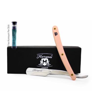 Cut Throat/Straight Razor for Men. Barber s Sharp Knife Edge Single Blade Razor with Pink Handle and Alum Stick Comes in a Designer Box