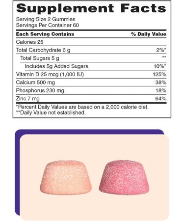 KS Calcium 500 mg with Vitamin D3 1000 IU & Zinc 120 Gummies (2-Month Supply) Bone Teeth & Immune Support for Adults Natural Orange & Cherry Flavors USP Verified - Buy Online on GoSupps.com