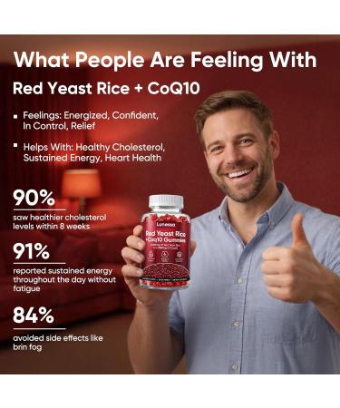 LUNESSA Red Yeast Rice and Coq10 Gummies - with 2400mg Red Yeast Rice & 200mg Coq10 for Cholesterol Support & Energy Boost Non-GMO Vegan Sugar Free 60 (1) - Buy Online on GoSupps.com