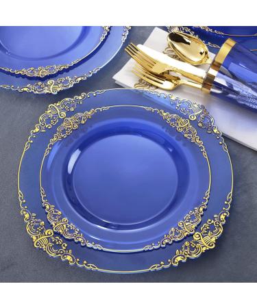 Nervure 175PCS Clear Blue Plastic Plates with Gold Trim - Ideal for Weddings & Parties - Buy Online on GoSupps.com