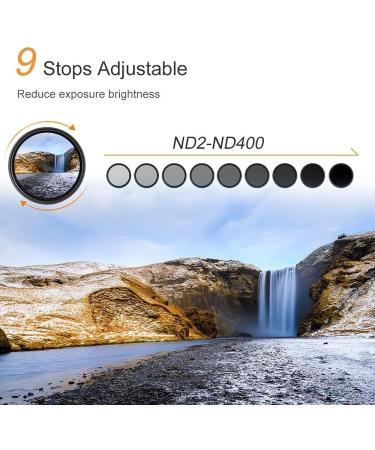 K&F Concept 62mm Variable ND Filter ND2-ND400 1-9 Stop Ultra-Slim Coatings for Camera Lens with Cleaning Cloth - Buy Online on GoSupps.com