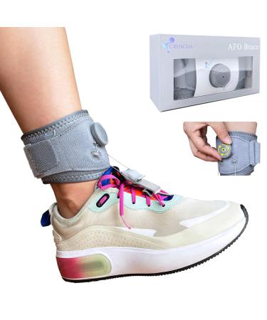 Upgraded Drop Foot Brace for Walking with Shoes for Women/Kids Gray Reinforced Stepless Knob Adjustable Step Foot Orthosis Brace and 3-point Stability Fits for Right/Left Foot (1 Medium) Medium 1