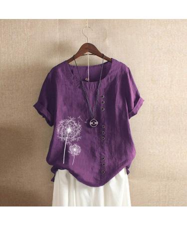 T-Shirt Women's Summer Blouse Short Sleeve T-Shirt V-Neck Clothing Woman Loose Comfortable Crew Neck Clothes Pullover Teenager Pullover with Print T-Shirt Loose Purple 3XL - Buy Online on GoSupps.com