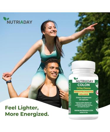 NUTRIADAY Colon 15 Day Cleanse - Advanced Gut Health Solution - Detox Cleanse for Humans with Cascara Sagrada Psyllium Husk & Probiotics - Advanced Colon Cleanse 30 Veg Capsules - Buy Online on GoSupps.com