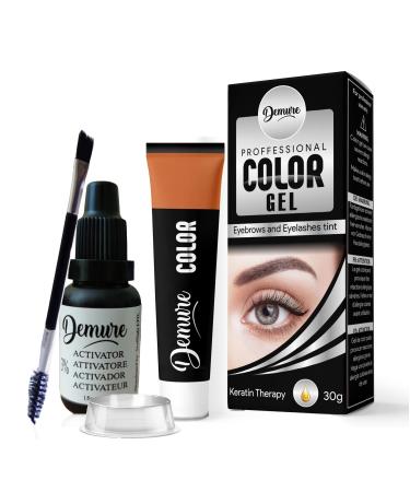 Demure Color Gel Eyebrow and Eyelash Tint 30g Professional Formula Eyebrow and Eyelash Dye Kit with Keratin Complex delivering optimal strength shine and color (3.0 Brow) 3.0 Brown