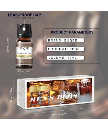 EUQEE 6PCS Men's Fragrance Oils Gift Set - Premium Grade 10ml Scents for Men's Pubs - Leather, Sweet Tobacco, Dragon's Blood, Sandalwood, Bay Rum, Cedarwood - Buy Online on GoSupps.com