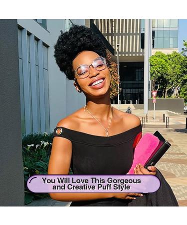 YEAME Short Kinky Curly Afro Puff Drawstring Ponytail | Premium Synthetic Hair Puff for Black Women | Natural Black 1B Color - Buy Online on GoSupps.com