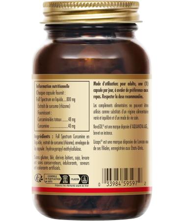 Solgar Full Spectrum Curcumin - Antioxidants - Bone Health - Joints - Food Supplement - Bottle of 30 Capsules - Buy Online on GoSupps.com