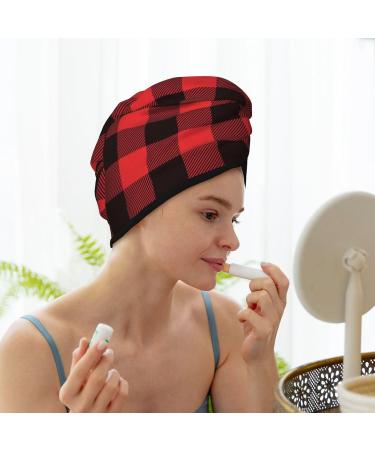 Buffalo Plaid Red Black Microfiber Hair Towel | Super Absorbent Coral Velvet Wrap for Women | Quick Dry Hair Cap for Long Curly & Thick Hair - Buy Online on GoSupps.com