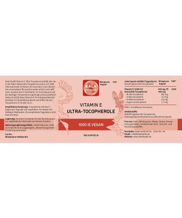 Buy Kala Health Vitamin E 1000 IU - Ultra Tocopherol 450mg Vegan Blend with All 4 Tocopherols - Alpha Beta Gamma & Delta - Unique D Alpha Tocopherol - International Shipping Available - Buy Online on GoSupps.com