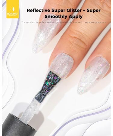 BURANO Holographic Gel Polish Reflective Glitter Gel Polish 7.3ml UV LED Pink Glitter Gel Nail Polish for Home DIY Diamond Gel Nail Polish Curing Required (YH21) - Buy Online on GoSupps.com