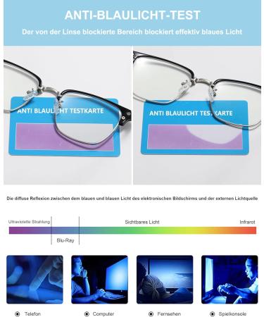 Lanomi Men's Blue Light Filter Reading Glasses - Rectangle Metal Semi-Frame UV400 Protection - Anti-Blue Computer Glasses - 0.0 Diopters - Buy Online on GoSupps.com