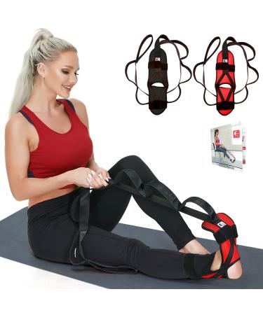 Foot and Calf Stretcher for Plantar Fasciitis, Premium Physiotherapy Stretching Strap Improves Strength and Relief to Heel Spurs, Calf, Thigh and Hip (Red)