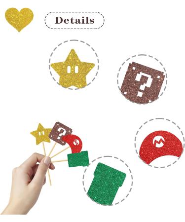 MonMon & Craft Mario Cupcake Toppers - Girls Boys Children Birthday Cupcake Toppers - Video Game Dessert Decor - Baby Shower Birthday Party Decorations Glitter - 24 Pcs - Buy Online on GoSupps.com