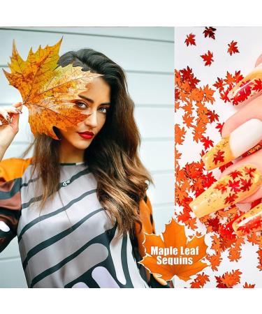 3D Fall Maple Leaf Nail Art Decals & Glitters - Metallic Red Yellow Sequins for DIY Manicures | 2 Bags - Buy Online on GoSupps.com