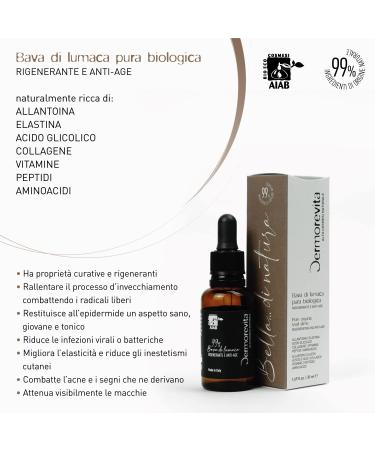 Dermorevita Organic snail glue 99 pure made in Italy certified organic antiaging regenerating fights spots acne wrinkles scars 30 ml - Buy Online on GoSupps.com