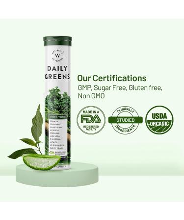 Daily Greens Wholefood Multivitamin with 39+ Organic Plant Superfoods - Immunity & Detox | 15 Effervescent Tablets - Buy Online on GoSupps.com