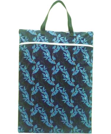 Large Hanging Wet/Dry Cloth Diaper Pail Bag for Reusable Diapers or Laundry (Blue Leaf)