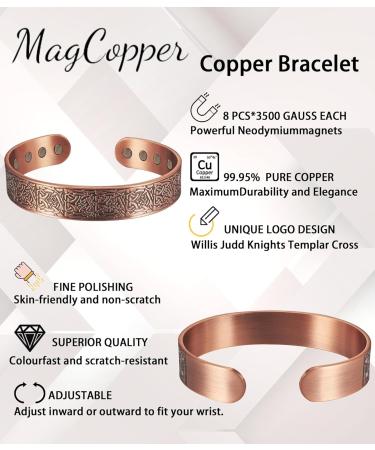 Yinox Magnetic Copper Bracelets for Men - 17.8 cm | 8 Magnets for Arthritis Pain Relief & Health Healing - Buy Online on GoSupps.com