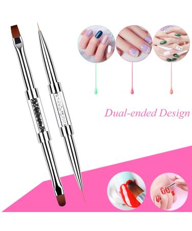 Ycyan 2Pcs Dual-ended Nail Design Brushes with Rhinestone Handle - Professional Nail Art Tools - Buy Online on GoSupps.com