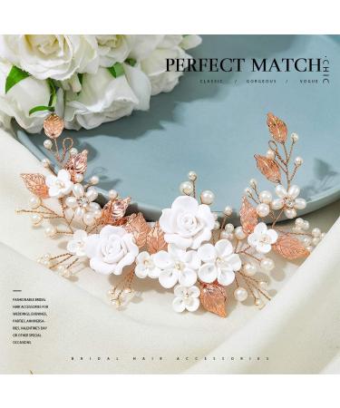 Vakkery Flower Bridal Hair Vine - Rose Gold Pearl Hair Accessories & Headband for Women & Girls - Buy Online on GoSupps.com