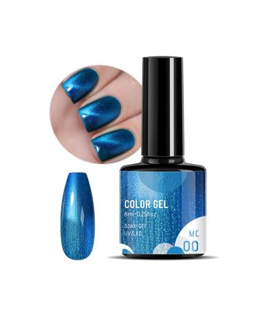 Blue Metal Nail Polish Blue Shell Thread Holographic Soak Off UV LED Varnish Shimmering Metallic Shining Sparkling Long Lasting DIY Art Manicure at Home Gift for Women & Girls