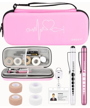 MEUUT 11 pcs Stethoscope Case Kits, Perfect Nurse Gift First Aid Kit Bag with Stethoscope Case, Penlights, Medical Scissor, Bandage Wraps, Badge Holders, Nurse Accessories for Nurses Pu_pink