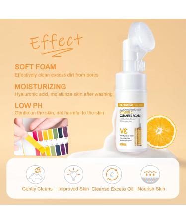 Vitamin C Hydrating Foaming Facial Cleanser - Gentle Acne-Prone Skin Wash with Silicone Brush - Vegan Daily Cleanser for Men & Women - 4.2oz - Buy Online on GoSupps.com
