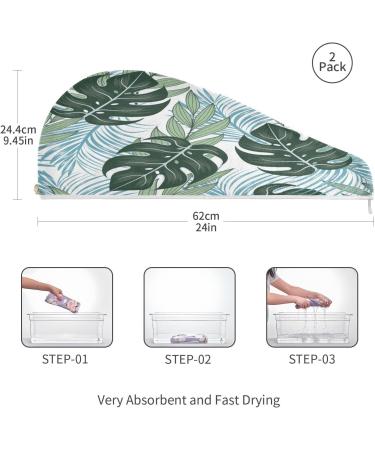 Tropical Leaves Dry Hair Cap Set | 2-Piece Quick Drying Towels & Button Headband | Super Absorbent & Soft for Effortless Drying - Buy Online on GoSupps.com