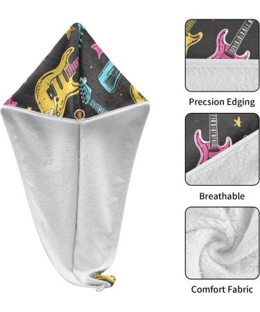 Super Absorbent Blue Pink Yellow Guitars Hair Towel 2 Pack - Quick Dry Turbans for Women & Girls - Buy Online on GoSupps.com