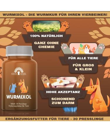 ADEMA NATURAL WURMIXOL - Natural Worming Treatment for Dogs & Cats | 30 Tablets - Effective Worming Agent - Buy Online on GoSupps.com