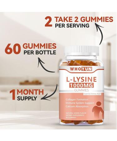 L-Lysine 1000mg Gummies - Chewable Immune Support & Collagen Boost - Lemon Flavor - 60 Count - Buy Online on GoSupps.com