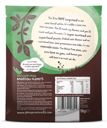 The Giving Tree Vacuum Fried Broccoli Crisps Vegan Gluten Free Nutritional Crisps 18g - Buy Online on GoSupps.com