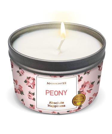 MAGNIFICENT101 Flower Intention Smudge Candle for House Energy Cleansing, Banishes Negative Energy I Purification and Chakra Healing - Natural Soy Wax Tin Candle 6oz (Peony)