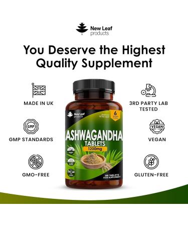 High Strength Ashwagandha 1200mg - 365 Vegan Tablets - 6 Months Supply - Non-GMO Made in The UK - Buy Online on GoSupps.com