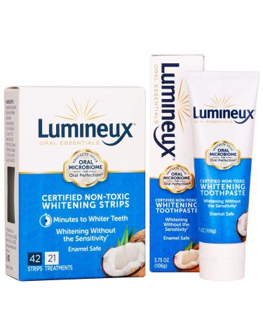 Lumineux Oral Essentials Teeth Whitening Strips and Toothpaste - Sensitivity Free - Dentist Formulated and Certified Non-Toxic - No Artificial Flavors, Colors and SLS Free